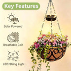 2 Pack 10 Inch Solar Hanging Flower Basket with LED String Lights - Image 2