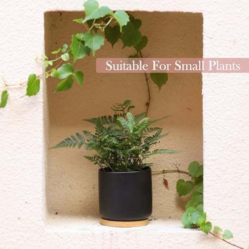 4 Inch Ceramic Black Plant Pots with Saucer and Drainage Hole, Set of 4 - Image 2