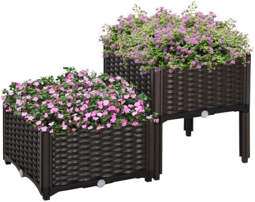 Outsunny 2 Piece Raised Garden Bed with Legs Planter Box Raised Bed, Brown by Outsunny