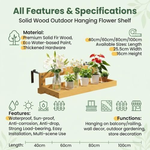 Wood Balcony Railing Table,Hanging Planter Shelf,Easy to Disassemble - Image 6