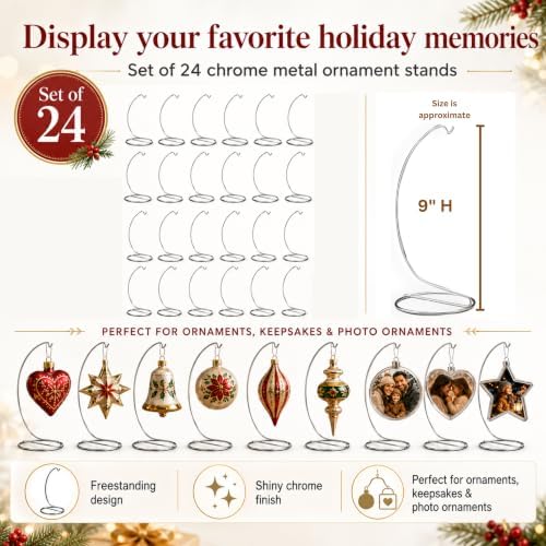 Silver Ornament Display Stands Set of 24, 9 Inch Chrome Metal Hanging Holders for Christmas Ornaments, Jewelry, Terrariums, Crafts, Air Plants, Keepsakes & Retail Displays, 8 Inch Hanging Height - Image 3