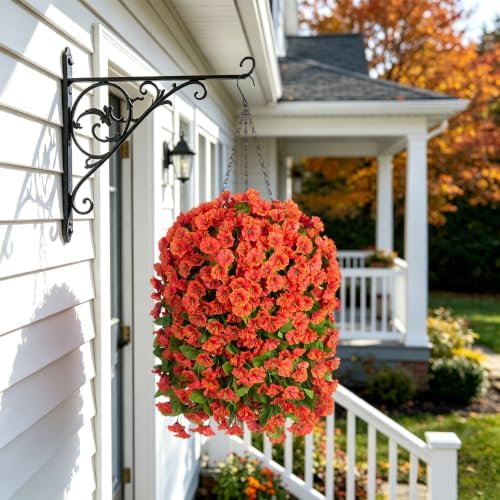 Ammyoo Artificial Faux Hanging Flowers Basket for Fall Outdoor Porch Decor - Image 2