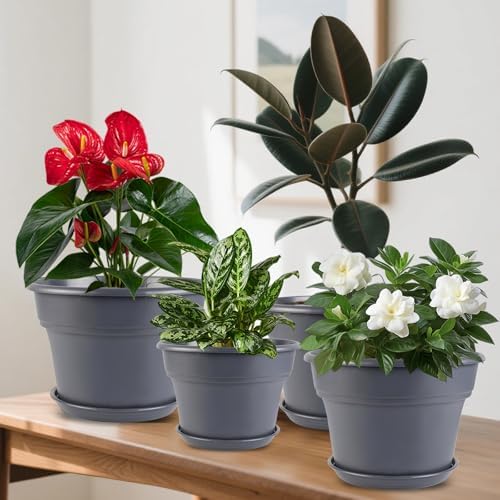 Myfeegoin 16-inch-Plant-Pots, 4 Pack Large Planters for Outdoor Plants, Plastic Flower Pots Indoor with Drainage Holes & Trays, Classic Garden Pot Container for House - Image 5