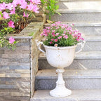 Worth Garden 21" H. Metal Urn Planters 2-Pack - White Classic Antique Iron Plant Pots - Decorative Rustic Flower Pots for Outdoor Use - Traditional Urn Planter for Garden, Patio, Front Porch - Image 4