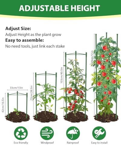 MYMULIKE 8 Pack Tomato Cages for Garden, 51in*13in Adjustable Tomatoes Plant Stakes Support Cages Trellis, Garden Trellis for Vegetable Flowers Fruits Climbing Plants- 20 Binding Wires Included - Image 4