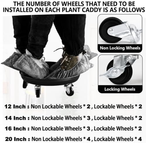Heavy-Duty Plant Caddy with Wheels 12 Inch, 360° Lockable Caster,Outdoor Rolling Plant Dolly That is Not Easily Rusted, Indoor Metal Plant Cart with Rollers, Plant Pot Trolley, Black 3Pack - Image 2