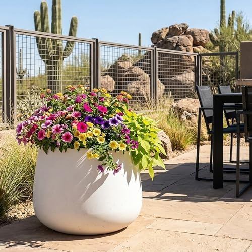 Kante Modern Home Minimalist 18.1" Dia Patina Concrete Curved Planter - Image 3