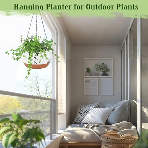 2 Pack 12 Inch Self Watering Hanging Basket Planters for Indoor Outdoor - Image 6