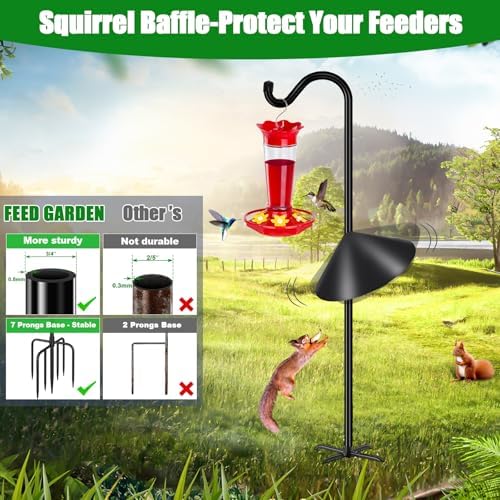 FEED GARDEN 92’’ Bird Feeder Pole Squirrel Proof 1 Pack, Adjustable Tall Shepherds Hooks for Outdoor with 7 Prongs Base, Heavy Duty Shepherd Hook with Baffles, Pole for Bird Feeder, Plant Baskets - Image 5