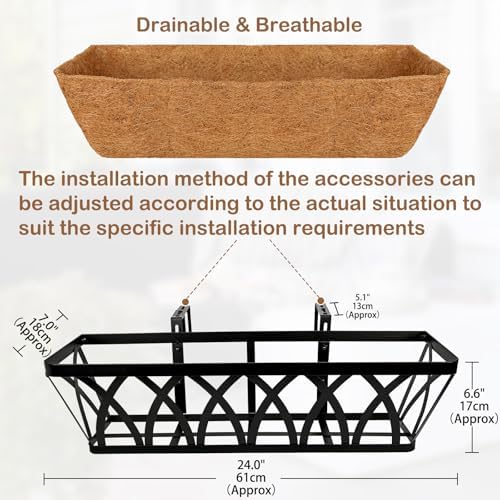 24 Inch Window Box Planter with Coco Liner for Hanging Outdoor Plants - Image 2