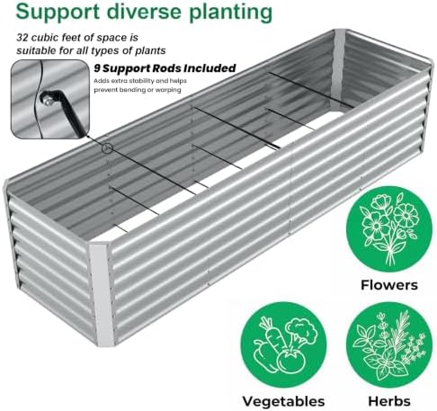 8x2x2FT Galvanized Raised Garden Beds Outdoor,Planter Raised Beds for Gardening, Vegetables, Flowers,Large Metal Garden Box,Deep Plant Flower pots Outdoor (Galvanized, 1Pack) - Image 7