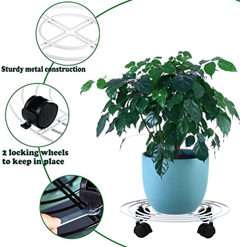 5 Packs Large Metal Plant Caddy with Wheels 13" Heavy-Duty Wrought Iron Rolling Plant Stands with Casters Plant Dolly Roller Base for Indoor and Outdoor Plant Pot Movers Coasters, White - Image 2
