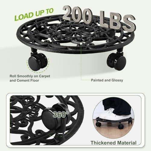 2 Packs Rolling Plant Stand with Wheels 13 In Metal Plant Caddy with Wheels - Image 5
