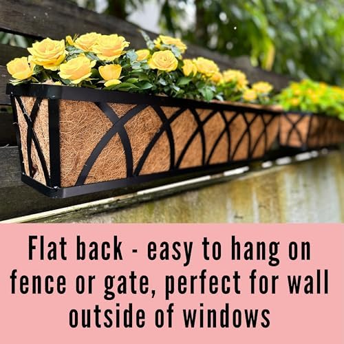 LaLaGreen Wall Planters (4 Pack, 36 Inch) Black Metal Rectangular Hanging Flower Box Window Boxes Planters with Coco Liner Rustic Flower Basket Plant Holder Deck Rail Railing Patio Large Balcony Fence - Image 6