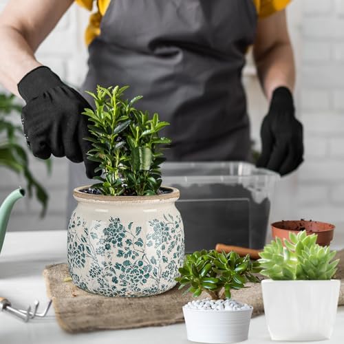 7.7" Large Ceramic Plant Pot Beige Green Vintage Peony Crackle Glaze Rustic Flowers Pot Decorative Planter with Drainage for Indoor Outdoor Plants Home Kitchen Office Decor Gift - Image 5