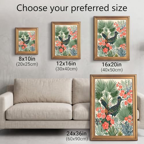 Framed Canvas Wall Art Bohemian Gouache Roadrunner in Desert Scrub Pink Globemallow Sage Palms Canvas Print Poster Gold Frame Wall Decor for Living Room Southwest Decor, Bird Art - Inch 16x20 - Image 3