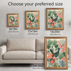 Framed Canvas Wall Art Bohemian Gouache Roadrunner in Desert Scrub Pink Globemallow Sage Palms Canvas Print Poster Gold Frame Wall Decor for Living Room Southwest Decor, Bird Art - Inch 16x20 - Image 3