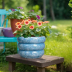 SQOWL 10 Inch Planter Pot - Ceramic Plant Pot with Drainage Hole Planter for Indoor Plants Large Flower Pot Decorative Plant Pot Outdoor Planter for Porch Decor Blue - Image 4