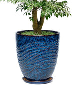 11.8 Inch Modern Ceramic Plant Pot with Saucer, Flower Pot with Drainage Hole Mesh Net,Indoor Outdoor Planter (Speckle Blue) by Unknown