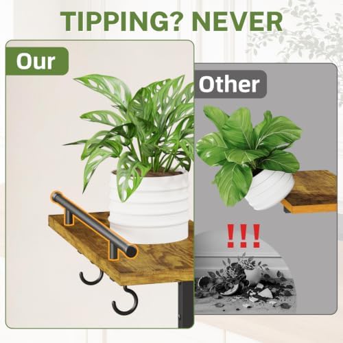 iDavosic.ly Wall Plant Holder with Grow Light 2 Pack, Floating Shelf, Brown - Image 5