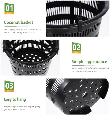 5 Pack Orchid Hanging Planters - Slotted Mesh Net Orchid Pots for Repotting - Black Plastic Hanging Flower Baskets with Hooks for Indoor Outdoor Plants - Breathable Root Control Planter Container - Image 4