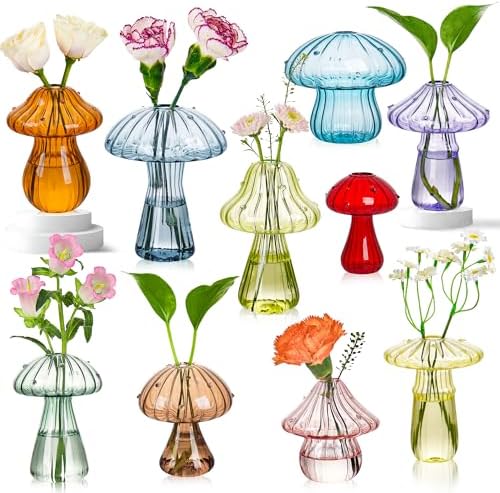Mushroom Vase, Set of 10 Colored Glass Propagation Stations Vases by JXWENBYX