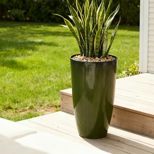 Worth Garden 23.5" H. Large Plastic Planters - Set of 2 Gradient Green Glossy Smooth Finish - Tall Plant Pots for Indoor & Outdoor Use - Decorative Lightweight Flower Pots for Front Porch, Patio, Deck - Image 4