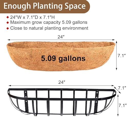 16 Inch Window Baskets with Coconut Liner Outdoor Wall Planter for Plants Long Window Flower Box for Porch Fence Patio Outdoor（4 Pack） - Image 5