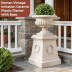 20" H Large Plastic Roman Urn Planter with 28" Tall Decorative Pedestal - Image 2
