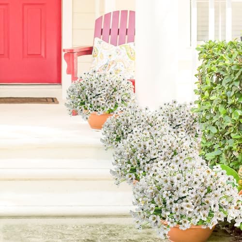 Uieke 16 Bundles Outdoor Artificial Flowers UV Resistant Fake Flowers No Fade Faux Plastic Plants for Garden Porch Window Box Home Outside Hanging Planter Spring Summer Décor (White) - Image 5