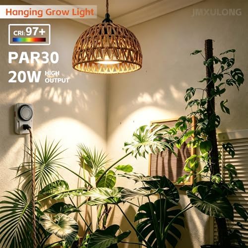 20W Full Spectrum Hanging Grow Light, 3000K Decorative Pendant Plant Lamp, On-Off Switch & Mechanical Timer, 15FT Power Cord, Height Adjustable Indoor Grow Light for Flowers Plants - Image 3
