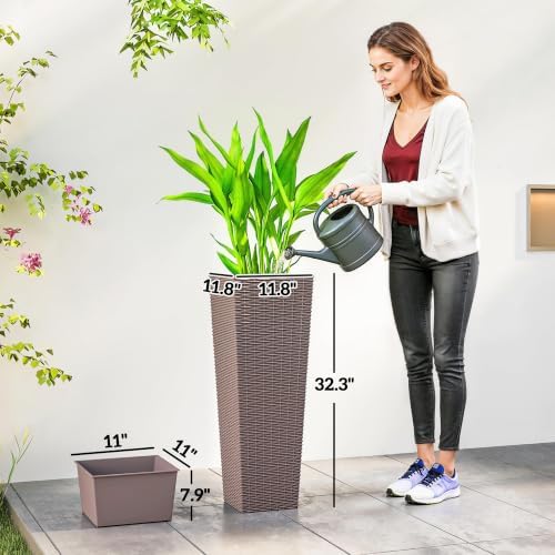 Outsunny 32 Inch Tall Planters for Outdoor Plants Set of 2, Brown - Image 3