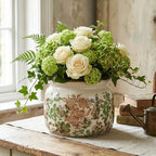 7.7" Large Ceramic Plant Pot Pink Green Vintage Hibiscus Crackle Glaze Rustic Flowers Pot Decorative Planter with Drainage for Indoor Outdoor Plants Home Kitchen Office Decor Gift - Image 5