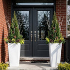 KOL Planters for Outdoor Plants, 28 Inch Tall White Flower Pots 2 Pack, Large Plastic Plant Pots with Drainage Hole and Dual-Purpose Tray, Decorative Indoor Planter for Front Porch Patio Garden - Image 2