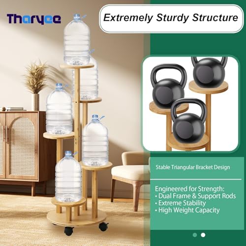 5 Tier Plant Stand Indoor Wood Shelf Corner Rack with Wheels, Wood Color - Image 5