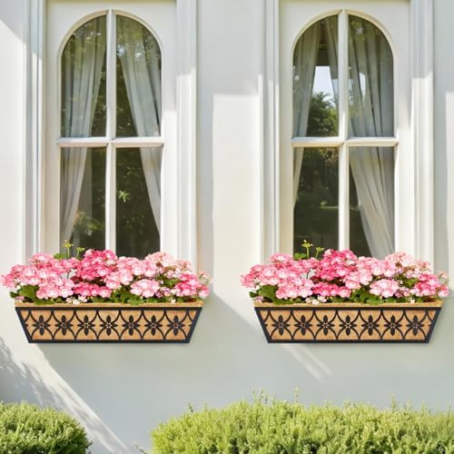 24 Inch Window Boxes Planters Railing Planter Box - 4 Pack Deck Railing Planter Boxes with Adjustable Brackets Coco Liners Balcony Planters Railing Hanging for Window Flower Boxes Outdoor Garden Decor - Image 5
