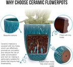 Hand Glazed Ceramic Plant Container Modern Decorative Pot Planter Drainage Hole Thick Earthenware Vessel Breathable Clay Porous Walls Weighty Stable Base Root Succulents Herbs Palms (Cyan) - Image 4