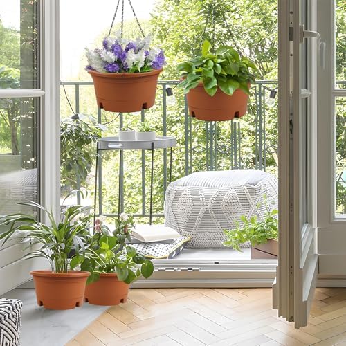4 Pack 12 Inch Large Plastic Hanging Planters for Outdoor Plants - Image 4