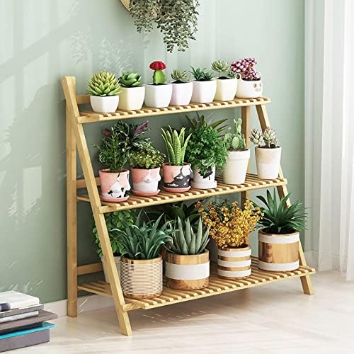 Tiered Plant Shelf 3-Tier Bamboo Ladder Plant Shelfs Folding Display Shelving Multiple Storage Shelf Plant Hanger Garden Rack Flower Plant Stand Display Rack for Indoor Outdoordecoration by Unknown