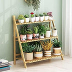 Plant Stand Tiered Plant Shelf 3-Tier Bamboo Ladder Plant Shelfs Folding Display Shelving Multiple Storage Shelf Plant Hanger Garden Rack Flower Plant Stand DisNatural-27.5in - Image 7