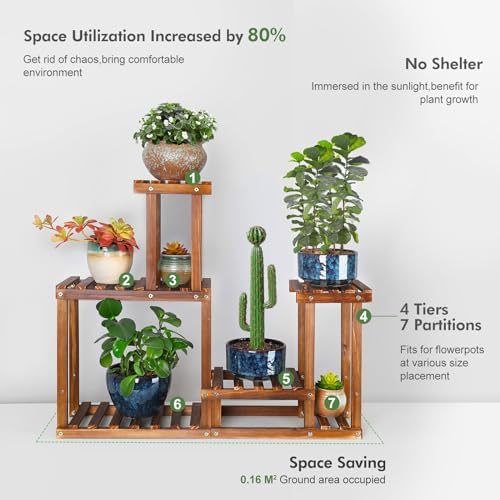 Plant Stand for Multiple Plants Indoor Outdoor Flower Pot Stand Wood - Image 3