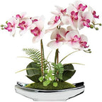 Briful Orchids Artificial Flowers 15" Light Pink Phalaenopsis Orchid with Silver Pots Real Touch Faux Orchid Plant for Home Office Bathroom Living Room Decoration by Briful