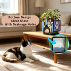 Handmade Stained Glass Indoor Plant Pot,Flower Pots with Drainage Holes,Black Orange Cat Planter Pot, Cute Succulent Pots,Plant Lover Gifts for Women (with a Gift Box) - Image 3