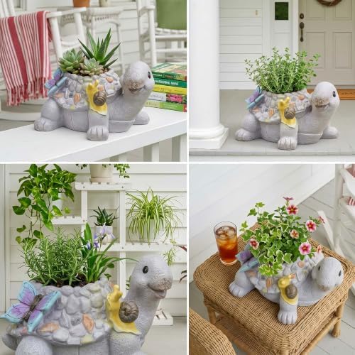 16.5" Large Succulent Plant Pots, Turtle Planter Flower Pots with Drainage Hole,Cute Planting Pots for Cactus,Succulent Planters for Indoor Plants Home Garden Flower Pot Gifts for Plant Lovers - Image 4