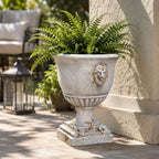 16.5 Inch Tall Antique White Urn Planter with Drainage, Vintage Rustic Outdoor Flower Pot, Pedestal Floor Planter for Patio, Front Porch, Garden, Entryway and Indoor Decor - Image 6