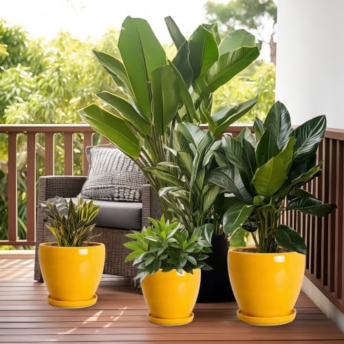 Ceramic Planters, Ceramic 10 Inch Pots for Plants Indoor, Yellow - Image 7
