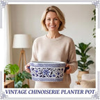 LemonRoad Blue and White Chinoiserie Ceramic Planter, Elegant - Image 2