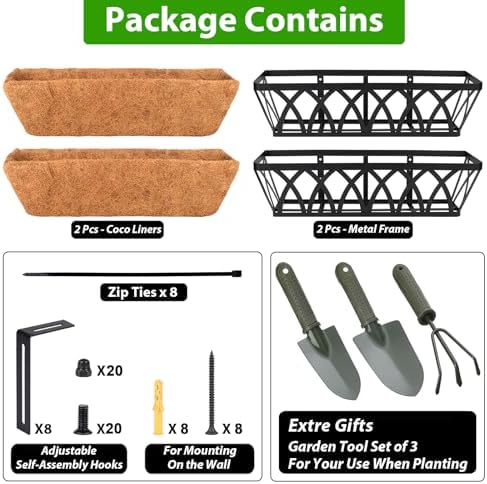 HKZ Deck Balcony Railing Planter Window Boxes - 2 Pack 30 Inch Planter Box, Balcony Planters Railing Hanging, Window Boxes Outdoor Fence Planters - Image 3