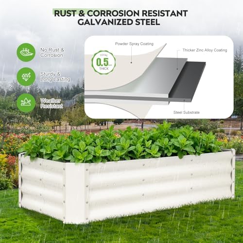 2 Pcs Raised Garden Bed Outdoor 4x2x1ft, Metal Planter Boxes, White - Image 4
