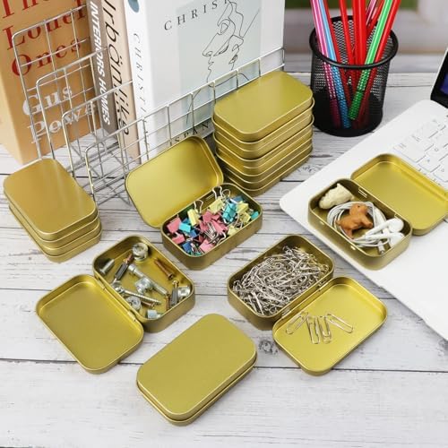40 Pack 3.8 Inch Metal Tins with Hinged Lid, Rectangular Hinged Tins for Candles, Keys, Cosmetics, Candy, Jewelry, Craft (3.8 x 2.45 x 0.8 Inch, Golden) - Image 6